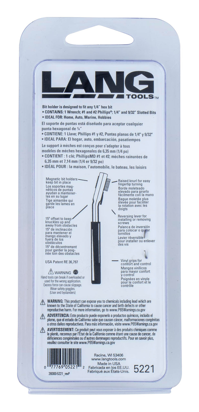 Lang Tools 5221 5-Piece Fine Tooth Bit Wrench Set , Black