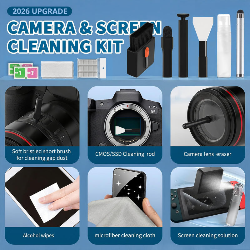 2026 Upgrade Phone Cleaning Kit 47PCS, iPhone Cleaning Kit, Airbuds AirPods Cleaning Kit, Keyboard, Charging Port Cleaner for Apple Lightning/Android USB-C - Includes Putty, Cloth & Wipes (Black) Black (47PCS)