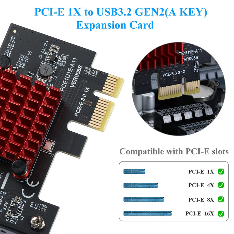 Pcie USB Card,PCI-E 1X to USB3.1 A-Key Gen2 Front Type-C Expansion Card,10Gbps Type-E Internal Front Panel Connector Riser Card,PCI Express 3.0 X1 Adapter for Desktop PCs (ASM3142) PCIE 1X USB 3.1 Type-e