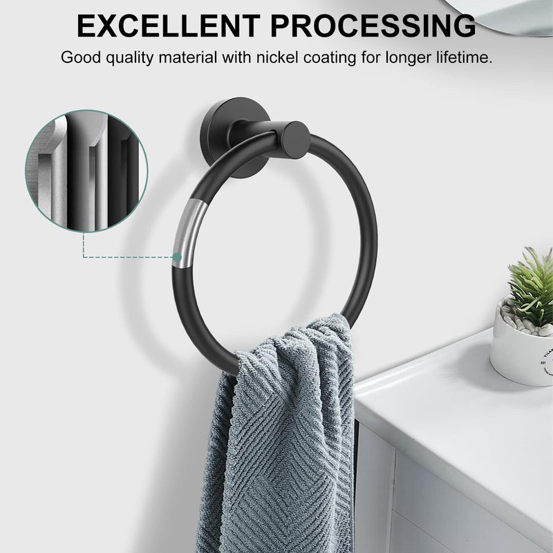 SetSail Towel Holder for Bathroom Wall Matte Black Towel Ring Stainless Steel Heavy Duty Hand Towel Hanger for Bath, Kitchen, 2 Pack 2 packs