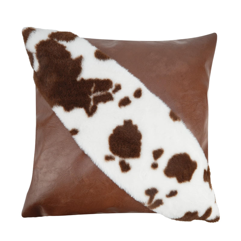 TOMWISH Faux Fur and Artificial Leather Throw Pillow Covers 18x18 Set of 2,Western Decor Christmas Decorative Modern Throw Pillows for Bedroom Living Room Sofa Car Cushion Cover(White and Brown) 18" x 18" (Pack of 2) Faux Fur and Artificial Leather-1