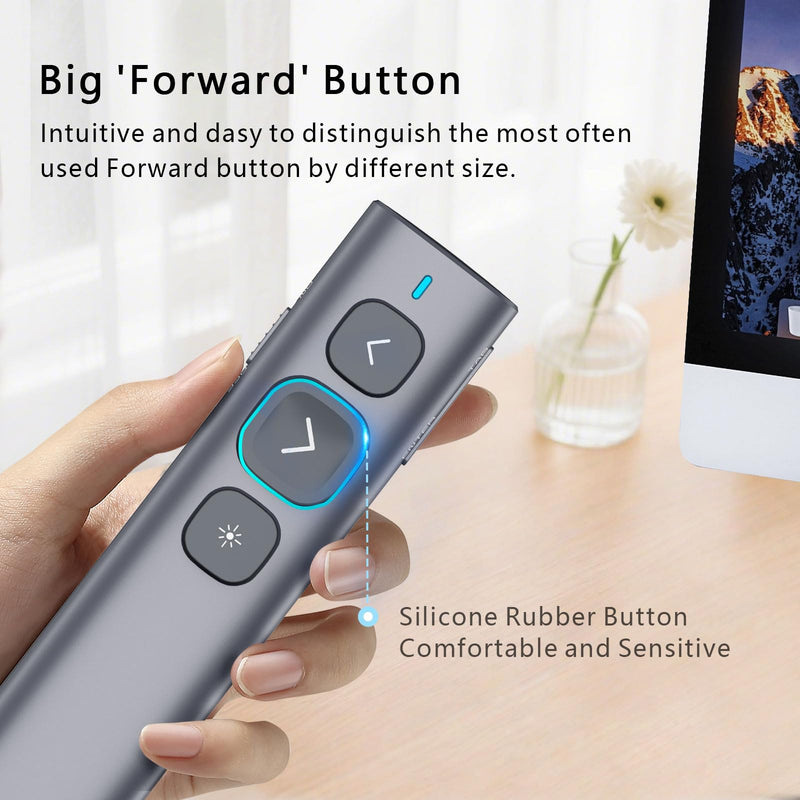 Norwii N95 Bluetooth Presentation Clicker with USB-A Receiver, PowerPoint Clicker for Presentation Remote, Rechargeable Wireless Presenter Pointer, Slide Clicker for PC/Laptop/e-Book(Green, BLE&USB-A) Green Light