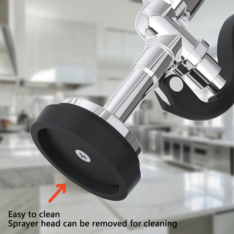 Pre Rinse Sprayer Commercial Sink Sprayer Head, 1.42GPM Restaurant Spray Valve Dish Sprayer Nozzle with Ergonomic Handle, Commercial Faucet Parts for Commercial Kitchen Sink, Chrome Finished(Black) Black