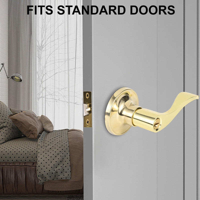 High-Security Stainless Steel Door Handle with Lock and Key, Door Lever for Bedroom, Bathroom and Rooms(Gold) 8300-Gold