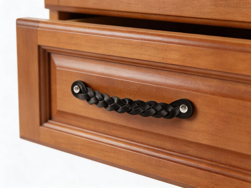 Brute Strength - Leather Drawer Pulls - Braided Black - 12 pcs - 6-1/2 x 1 '' - Leather Handle Dresser Pulls - Cabinet & Dresser Knobs 12 pieces