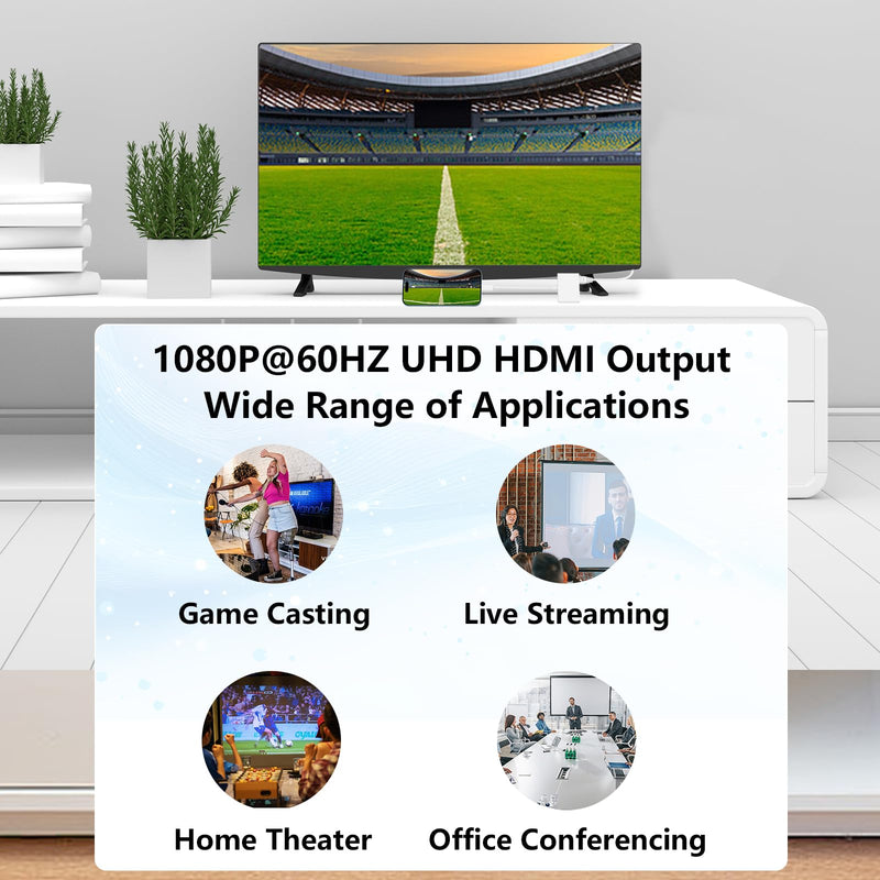 Lightning to HDMI Adapter for iPhone to TV, 1080P 4K@60Hz Video & Audio Sync Screen Converter Digital AV Adapter with Charging Port for iPhone 14 13 12 11 X 8 7 on HDTV/Projector/Monitor White