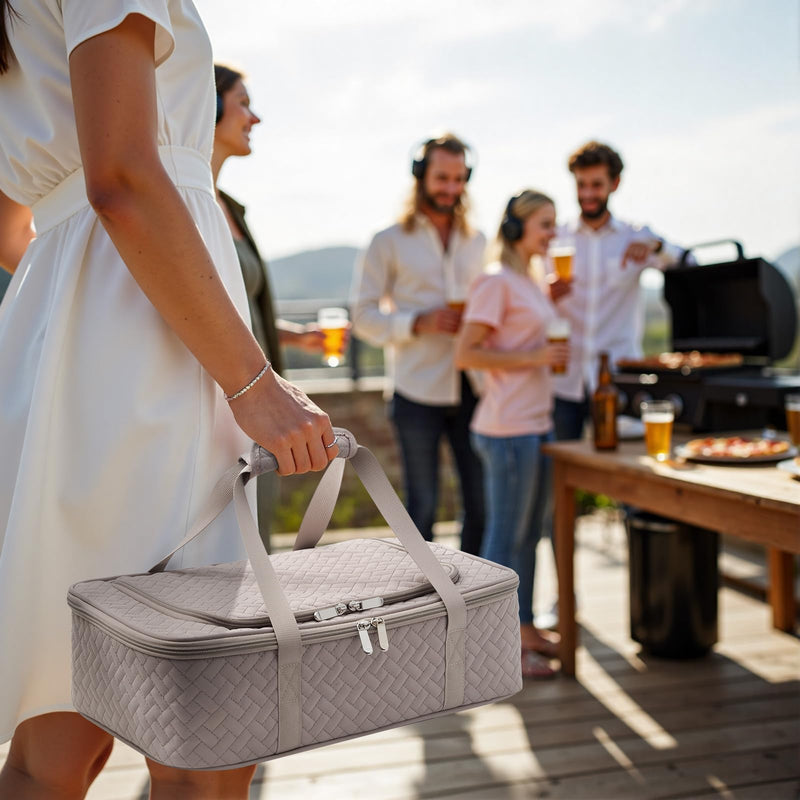 Insulated Casserole Carrier - Portable Casserole Carrier for Hot or Cold Food, Lasagna Holder for Parties,Picnic,Cookouts,Traveling - Fits 9" x 13" Baking Dish (Grey) Grey 16*10*4inch
