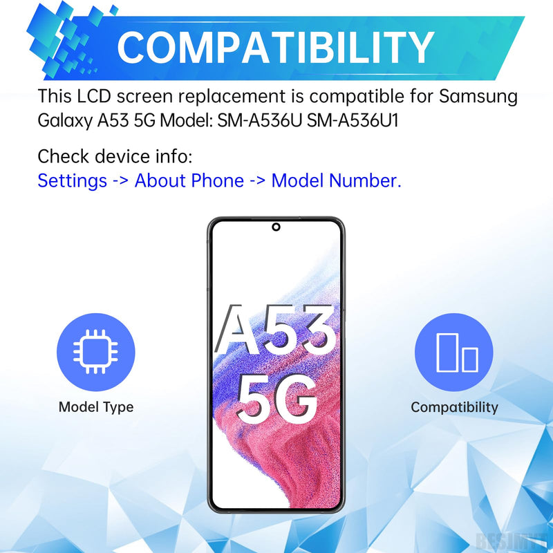 for Samsung Galaxy A53 5G Screen Replacement with Frame LCD Display Touch Digitizer Full Assembly Fix Glass with Repair Tools Kit SM-A536U SM-A536U1