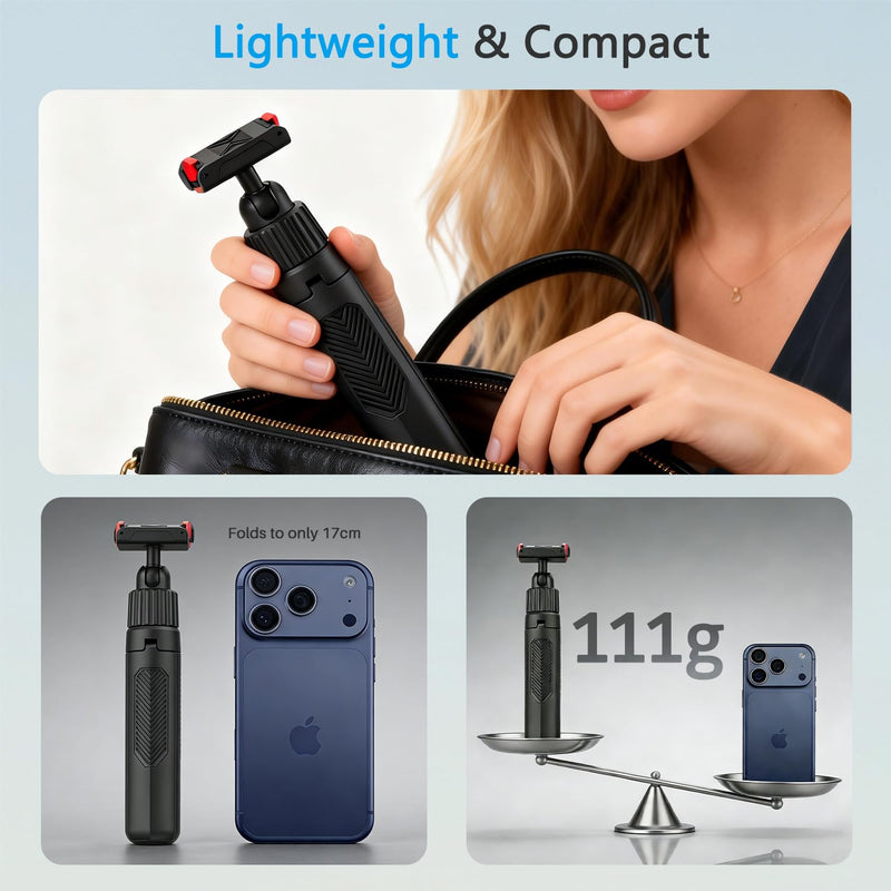 15.75'' Reinforced Selfie Stick Tripod for DJI Osmo Action 6/Nano | 3-Keel Enhanced Extendable Tripod, N55 Magnetic Mount, Ultra Light Portable Vlogging Pole Handle Grip for Travel Shooting