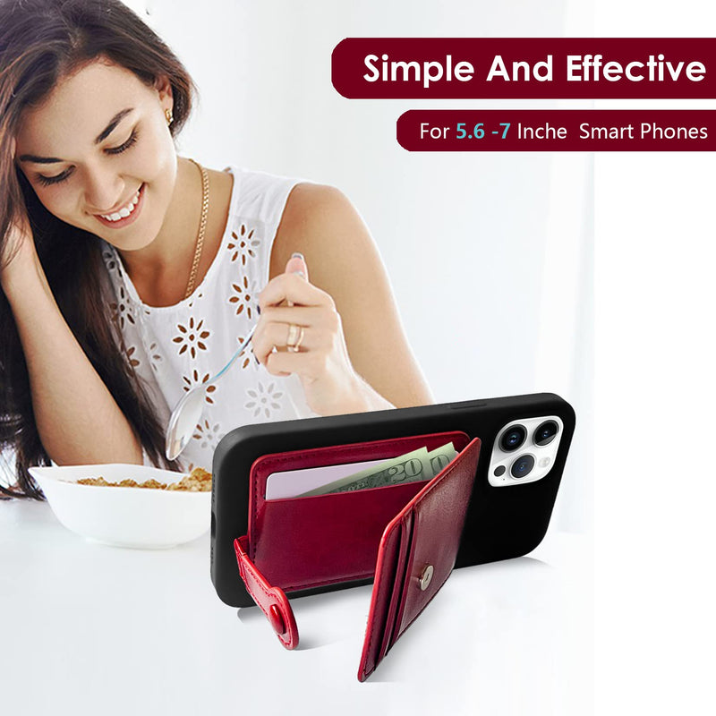M-Plateau Phone Card Holder, Wallets With Elastic Magnetic Closure, Slim Card Holder For Phone Case With 3M Stickers For iPhone 14 Case and Most Smartphone (Red) Red