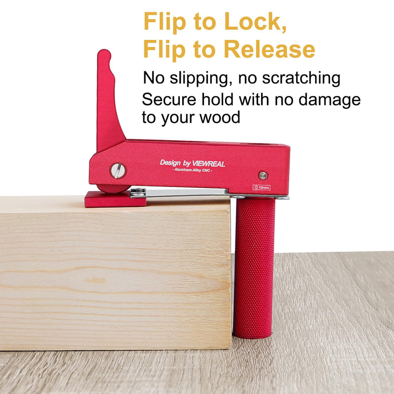 Bench Dog Clamp,3/4"(19mm) Bench Dog Hole Clamp for Woodworking, Adjustable Quick-Lock Bench Clamps for Woodworking, Non-Marring Pads, Long Handle Holdfast for MFT Table (6-Piece Set) Red