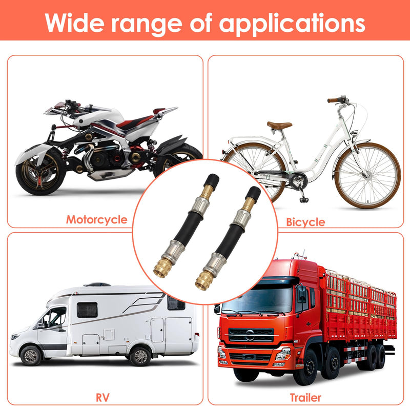 2 Pcs Valve Stem Extension, 3.93 Inches Flexible Brass Valve Stem Extension Adapter, Universal Fit Durable Design Bike Pump Tire Adapter for Car, Truck, RV, Motorcycle, Bike, Scooter