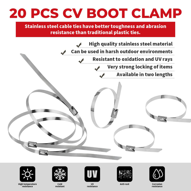 Alpha Rider Auto/ATV CV Joint Banding Boot Axle Clamp Pliers with 20PCS Stainless Steel CV Joint Boot Band Clamps for Most Cars Full Size
