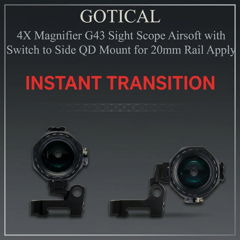 4X Magnifier G3Sight Scope Airsoft with Switch to Side QD Mount for 20mm Rail Apply for Red dot Zooms with 3X of Power Shockproof (Black - 4X Sight Scope)