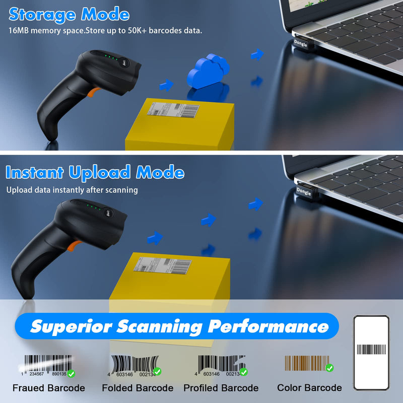 Bluetooth Wireless Barcode Scanner with Stand,Alacrity 3-in-1(Bluetooth & 2.4GHz Wireless & USB Wired) Bar Code Reader,1800mA*H Rechargeable Battery,Automatic Scanning,328Ft Range,16MB Storage Space Bluetooth Barcode Scanner with Stand