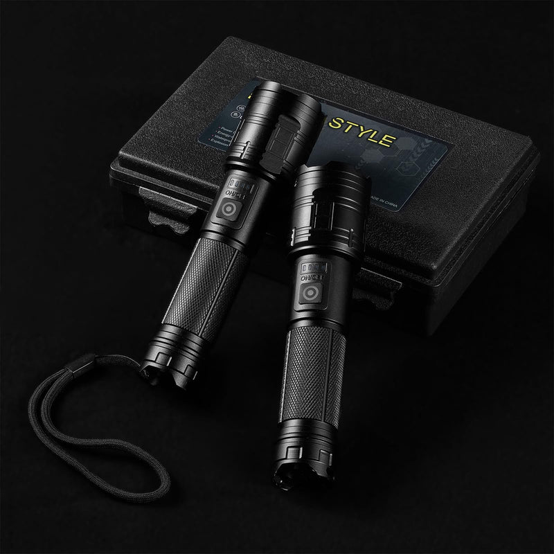 Rechargeable Flashlights 90,000 High Lumen, 2 Pack Super Bright LED Flashlight with 5 Modes, High Powered Flash Light for Home, Camping, Outdoor