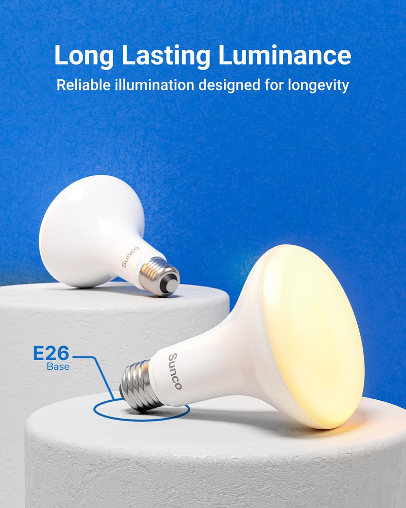 Sunco 6 Pack BR30 LED Bulb, Recessed Can Light Bulbs, Indoor Flood Lighting, 1600 LM, 16W (100W Equivalent) 3000K Warm White, E26 Medium Base, Dimmable UL White - 3000k