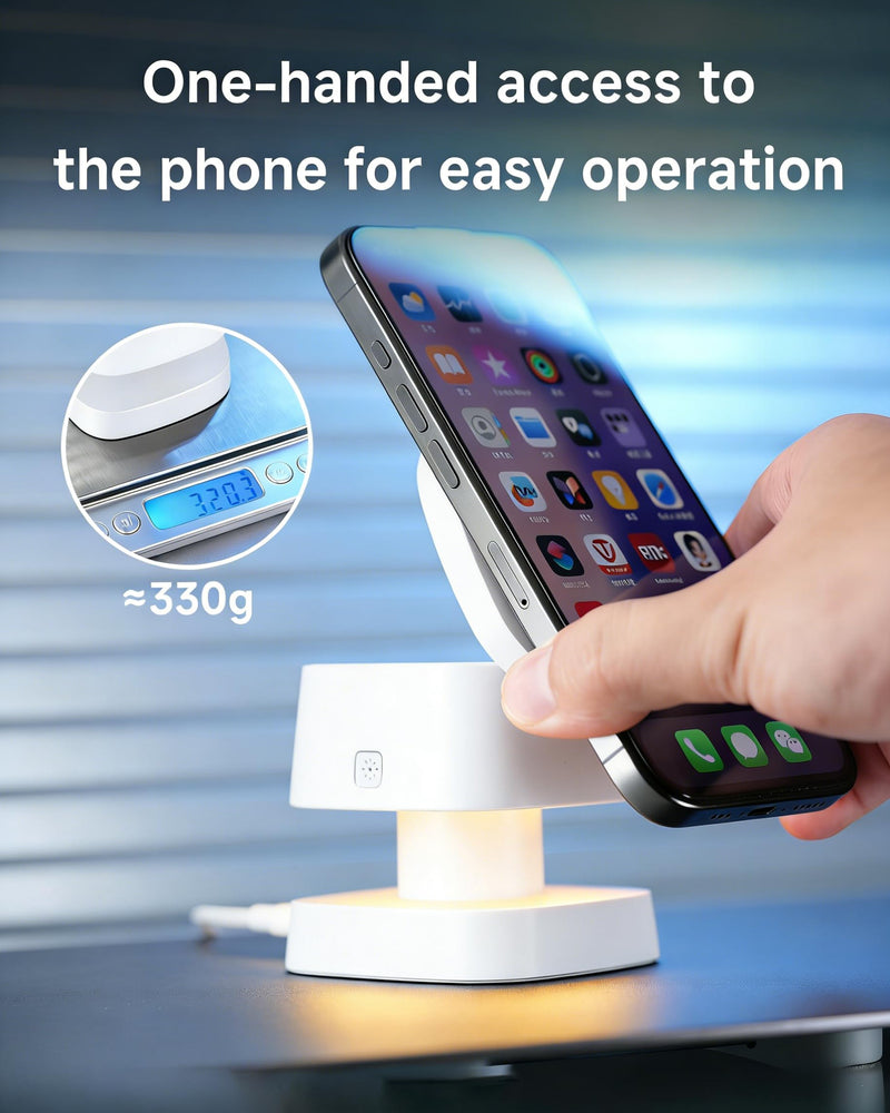 4-in-1 Wireless Charging Station, 15W Fast Charging Adjustable Night Light | multi device charging station, Compatible with iPhone 15/14/13/12 Series, Apple Watch, AirPods – White
