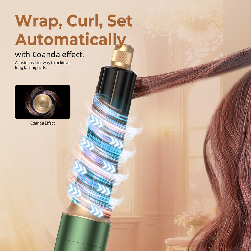 UKLISS Air Styler 5 in 1 Hair Styler Set 1000W Hot Air Styler High Speed Lonic Multi Styler Hair Dryer Brush, Auto Air Curler, Volumizer, Round Brush for Women Green