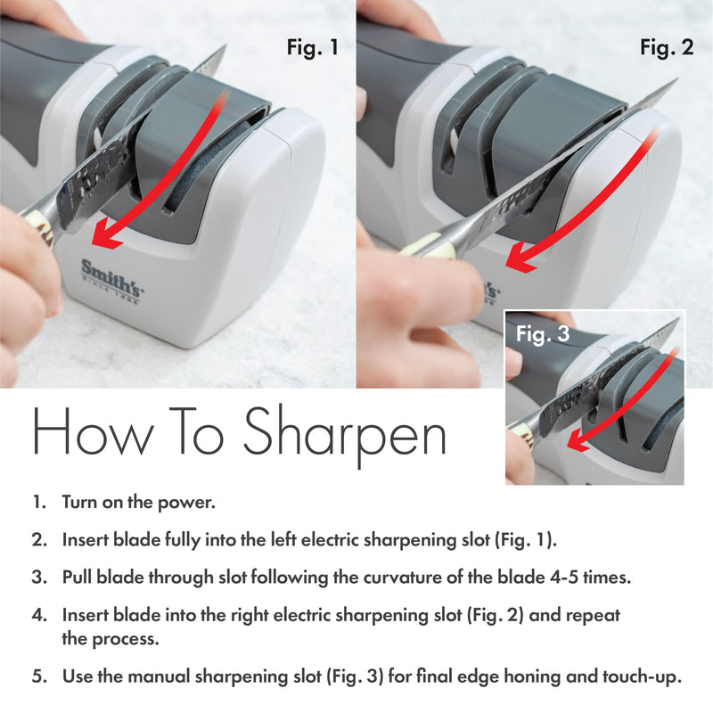 Smith’s 50097 Compact Electric Knife Sharpener | White & Grey | Kitchen Knife 2 Stage Sharpener | Electric & Manual | Blade Guide | Quick Sharpening & Polishing | Straight Edge Blades | Handheld OS