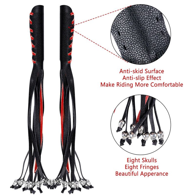 2 PCS Faux Leather Motorcycle Lever Covers with Fringes, Motorcycle Brake Clutch Lever Covers Grip Tassels Motorcycle Handlebar Handle Grip Covers, Fringed Leather Lever Covers Wraps with Skulls Black & Red Laces*1 & Black Laces*1