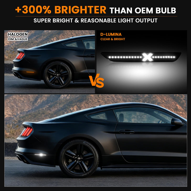 D-Lumina X-Style LED Side Marker Lights for Ford Mustang 2015-2023 Rear White Fender Marker Reflectors Lamps Smoked Lens, 2PCS Parking Lamps, Side Bumper Lights [Patent Pending]
