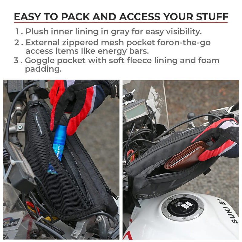 ViaTerra Crossbar Handlebar Trailpack | Universal Fit for Any Motorbike, Dirt Bike & Snow Bike WITH CROSSBARS | 1L Black