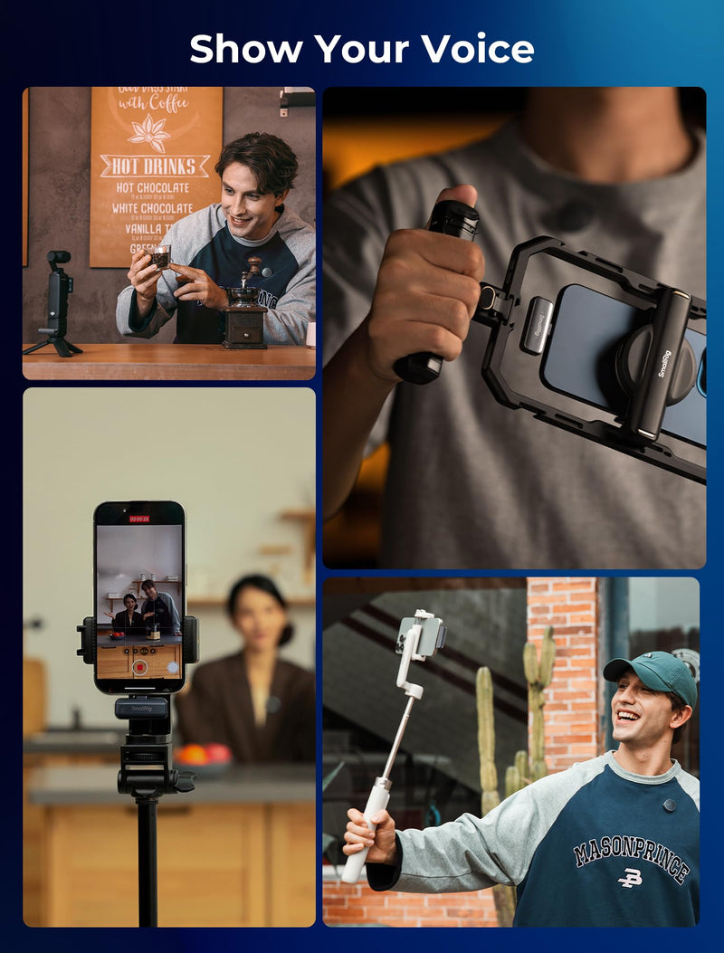 SMALLRIG S60 Wireless Lavalier Microphone with USB C for iPhone, for Android, Mini Mic with 44H Battery, Noise Reduction, Mute, Gain, Clip On Lapel Mic for Video Recording, Vlogging, Interview,Black Black