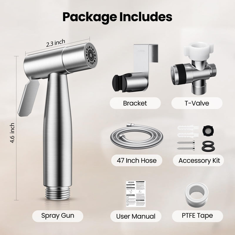 JOMOO Bidet Sprayer for Toilet, 304 Stainless Steel Handheld Bidet Sprayer for Toilet with 47" Bidet Hose, Adjustable Water Pressure Jet Spray for Toilet & Shattaf for Personal Hygiene, Cloth Diaper