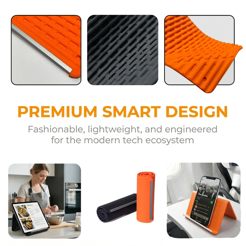 Phone Stand for Desk, Silicone Flexible Phone Holder for All Mobile Devices, Portable Cell Phone Stand for Travel, Home, Car, Airplane, Treadmill, iPad, Tablet, Orange