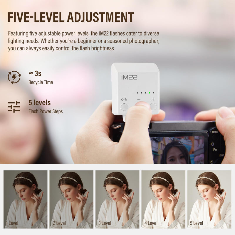 Godox iM22 Mini Flash 5 Power Levels 440 Full-Power IM 22 Small Camera Flashes Speedlite for Canon/Fuji/Sony zve10/Sony zv1/Nikon/Panasonic Olympus Pentax/3S Recycle (Godox iM22 White)