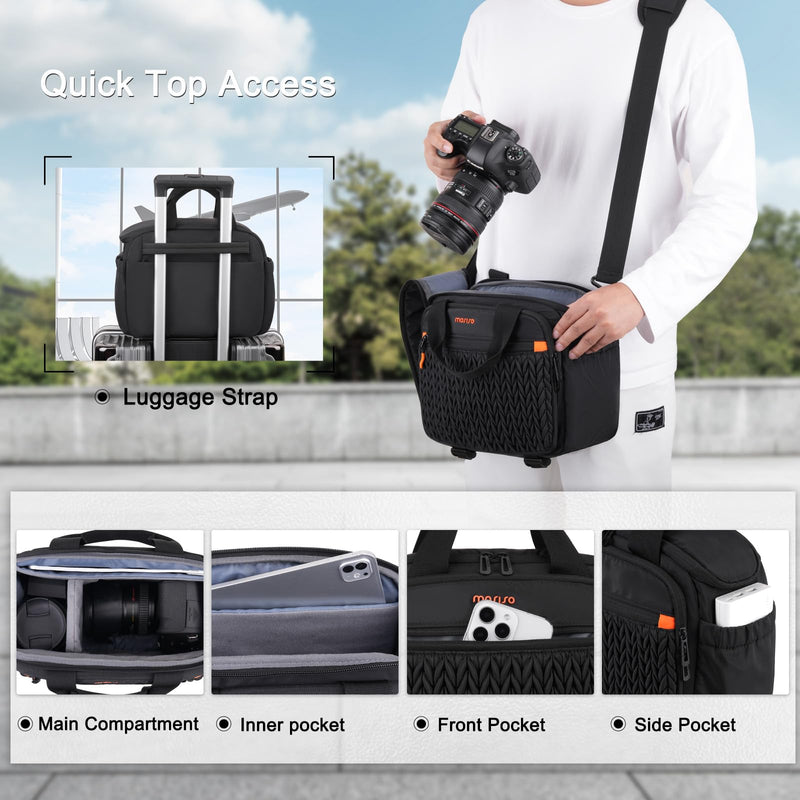 MOSISO Camera Bag, DSLR/SLR/Mirrorless Photography Shoulder Bag, Black | Wheat Ear Quilted Padded Camera Case with Rain Cover & Bottom Tripod Holder Compatible with Canon/Nikon/Sony