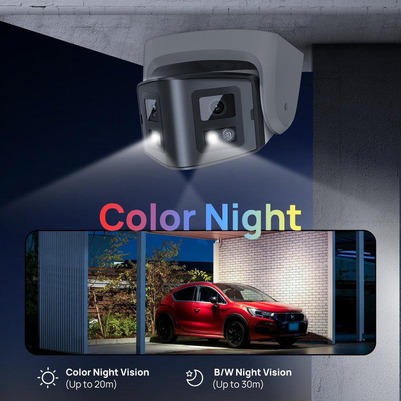 PANOEAGLE 4MP Dual Lens PoE IP Camera Outdoor with 170° Panoramic Wide Angle,Full Color& IR Night Vision,Human/Vehicle Detection,Two-Way Talk, Micro SD Card Slot, IP67, WDR White-4mp Dual Lens