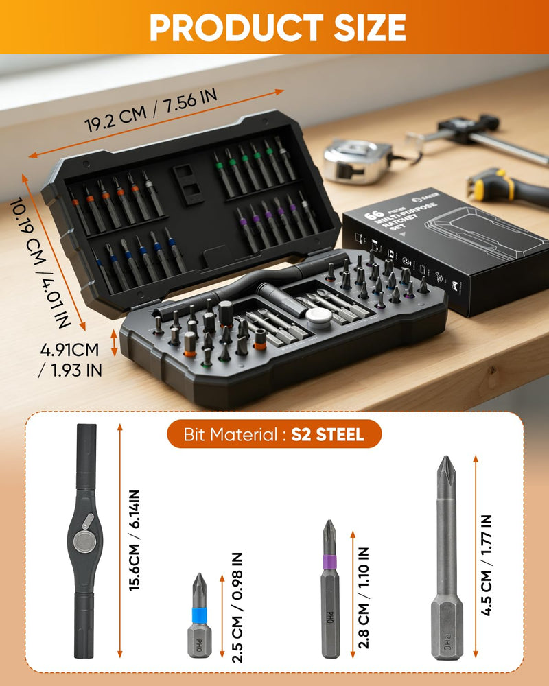 Saker 66 in 1 Magnetic Screwdriver Set Portable Multi Bit Ratcheting Screwdriver Kit with Detachable Handle for Home Electronics,Computer,Furniture, Bike,DIY,Gifts 66 in 1 Classic