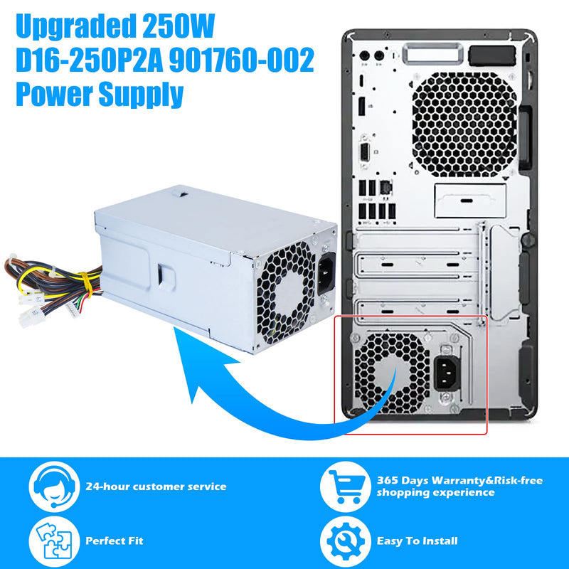 Upgraded D16-250P1A L08417-002 250W Power Supply D16-250P2A PSU Compatible with HP ProDesk 280 282 600 800 G3 480 400 G4 PCH022 L08417-004 901760-002 901761-001 901760-001 PA-2251-5 Power Supply