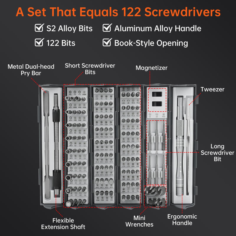 128 in 1 Precision Screwdriver Set, Ratchet Screwdriver Set, Professional Magnetic Repair Tool Kit with 122 Bits for Phone Camera Laptop Watch