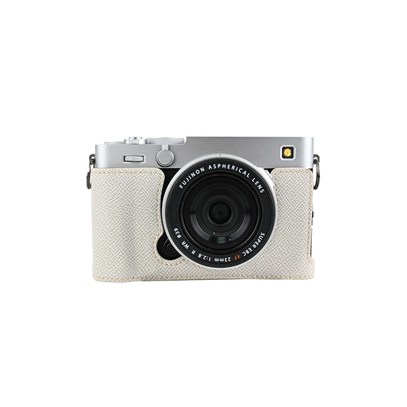 X-E5 Case, Handmade PU Leather FullBody Camera Case Bag Cover for Fujifilm X-E5 XE5 Bottom Opening Version + Neck Strap (White) White
