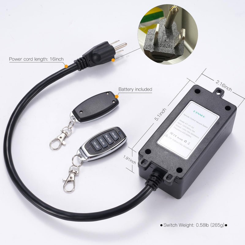 Automatic Vacuum Switch for Power Tool & Table Saw – Load Sensing Remote Control Outlet with 2 Outlets: Tool Plugs into One, Dust Collector Auto-On/Off When Tool Runs (1s Delay On / 7s Delay Off)