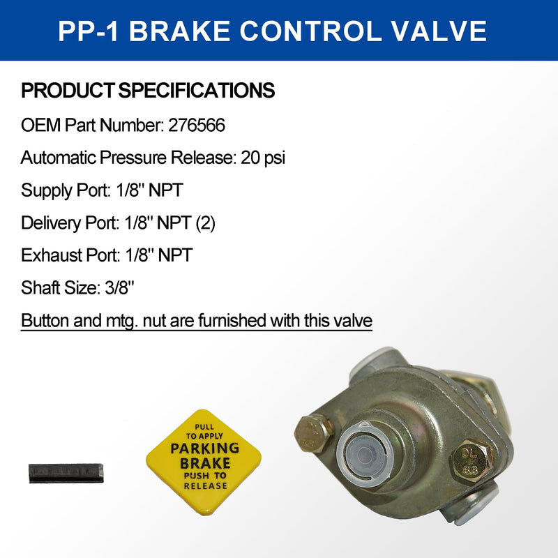276566 PP-1 Dash Control Valve - 20PSI 1/8" Push/Pull Control - Replacement for Bendix 276566 277015|Haldex KN20021| - Truck and Trailer Dash Air Valve for Parking Emergency Brake Contol 276566 - 20PSI