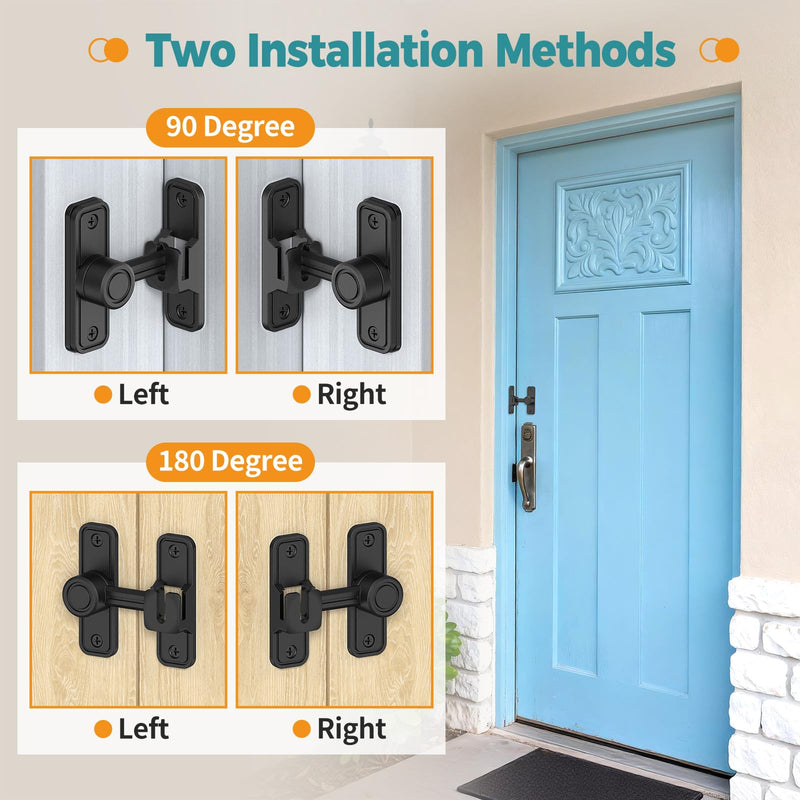 Barn Door Lock- Heavy Duty Zinc Alloy 90/180 Degree Sliding/Swing Door Latch for Barn, Gate, Screen, Fence, Cabinet (Black-2 Pcs) Black-2 Pcs