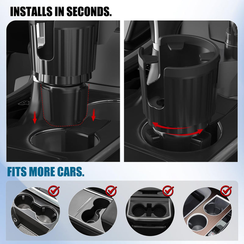 2 in 1 Auto-Clamping Cup Phone Holder for Car, 15W Fast Wireless Charging Cup Holder Phone Mount with USB-C Cable and 12V Car Adapter, Adjustable Car Cup Expander for Large Bottles
