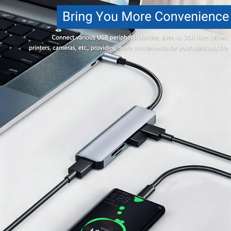 5 in 1 USB C Hub USB-C Multi-Port Adapter with 4K HDMI 100W PD USB 3.0 SD TF Card Reader for Laptops Travel 5in1