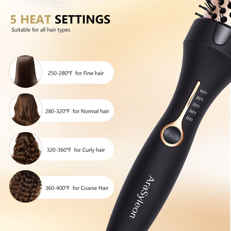 Thermal Brush 38mm Heated Round Brush for Curly Hair | One Step to Frizz-free Blowout Fast Heating 120-200℃ Adjustment Ceramic Ionic Technology Dual Voltage Lightweight & Portable