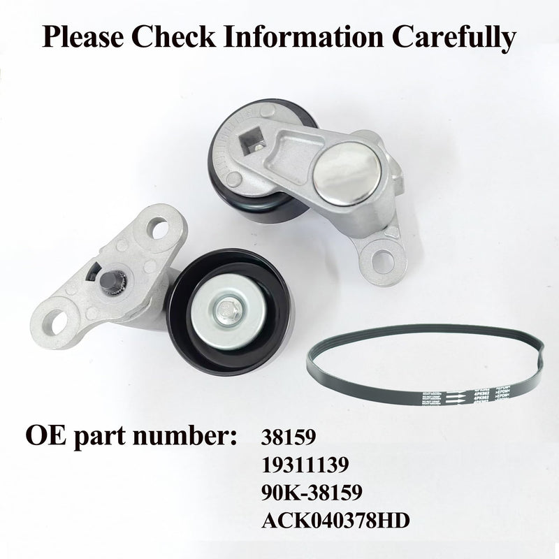 A/C Serpentine Drive Belt Tensioner Kit Fits for Chevy Silverado 1500 Avalanche Express Suburban Tahoe GMC Savana Sierra Yukon Cadillac Escalade 1999-2008, P/N: 19311139, 38159, ACK040378HD