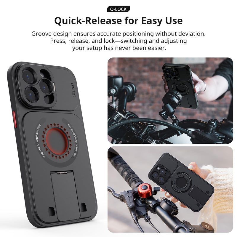 ULANZI O-LOCK Phone Selfie Tripod Handle Kits for iPhone 15 Pro, Smartphone Camera Grip Holder with Remote Shutter + Quick Release Phone Case + Landyard Video Accessories Kits for iPhone 15 Pro