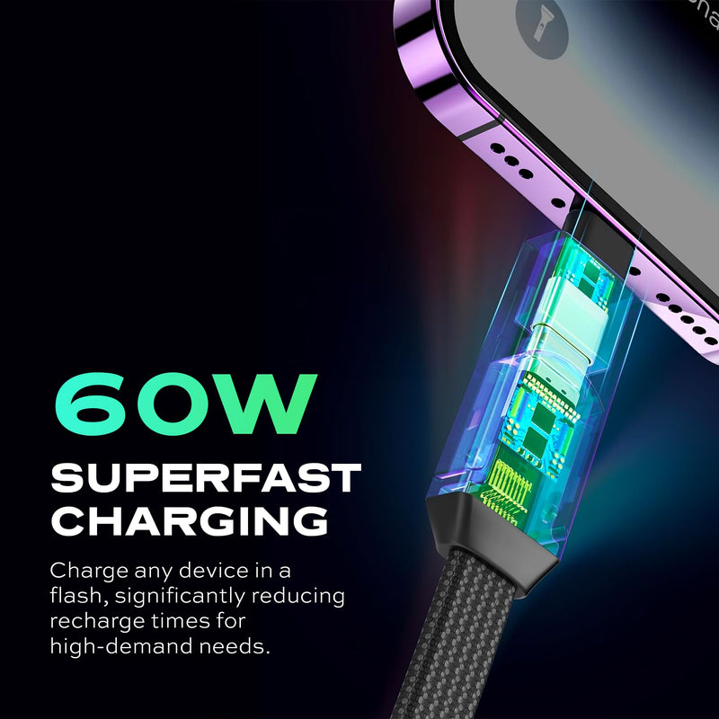 Statik HexCharge Keychain Charger Cable - Portable 4 in 1 Charging Cable Key Ring, 60W Fast Charging, Universal Multi Charging, Compatible with iPhone, USB C, and USB A - 2-Pack 2 Pack