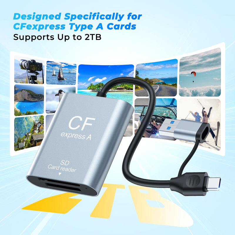 2-in-1 CFexpress Type A&SD Card Reader,USB3.2 Gen 2 10Gbps CFexpress Type A Memory Card Reader with USB-C + USB-A Cable,Dual-Slot CF Express Type A Reader Compatible with Windows,Mac Book,Google Blue