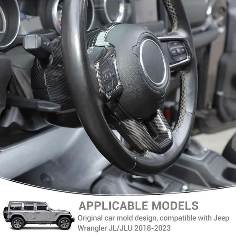 for Jeep JL Carbon Fiber Steering Wheel Trim Kit for Jeep Wrangler JL JLU 2018 up for Gladiator JT 2020 up Black Carbon Fiber Interior Accessories 7pcs