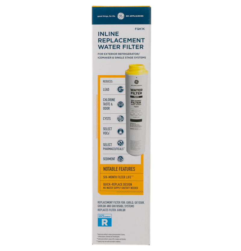 GE Under Sink Water Filter Replacement, Reduces Sediment, Rust & Other Impurities from Water, Easy Install, Fits GXRLQK Filtration System, Replace Every 6 Months, FQK1K 1 Count (Pack of 1)