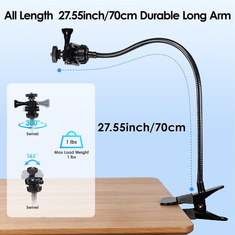 Webcam Stand, Flexible Gooseneck Desk Camera Mount Clamp, Desk Webcam Arm Compatible with Logitech C960 C930e C930 C920 C920S C922x C922 Brio 4K C925e C615, 1/4" Thread